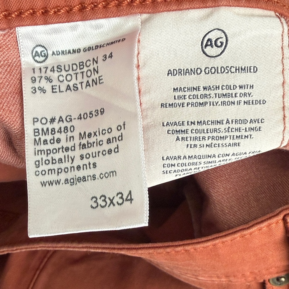 AG Adriano Goldschmied Men's The Graduate Tailored Leg Burnt Orange Pants 33X34 - Picture 13 of 13
